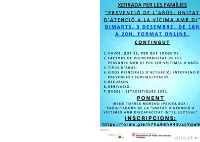 Xerrada Online: “Prevenció de l’Abús en Persones amb Diversitat Funcional Intel·lectual”