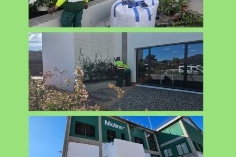 L’equip de jardineria de la Fundació Iris treballa a les instal·lacions del Grup Molins